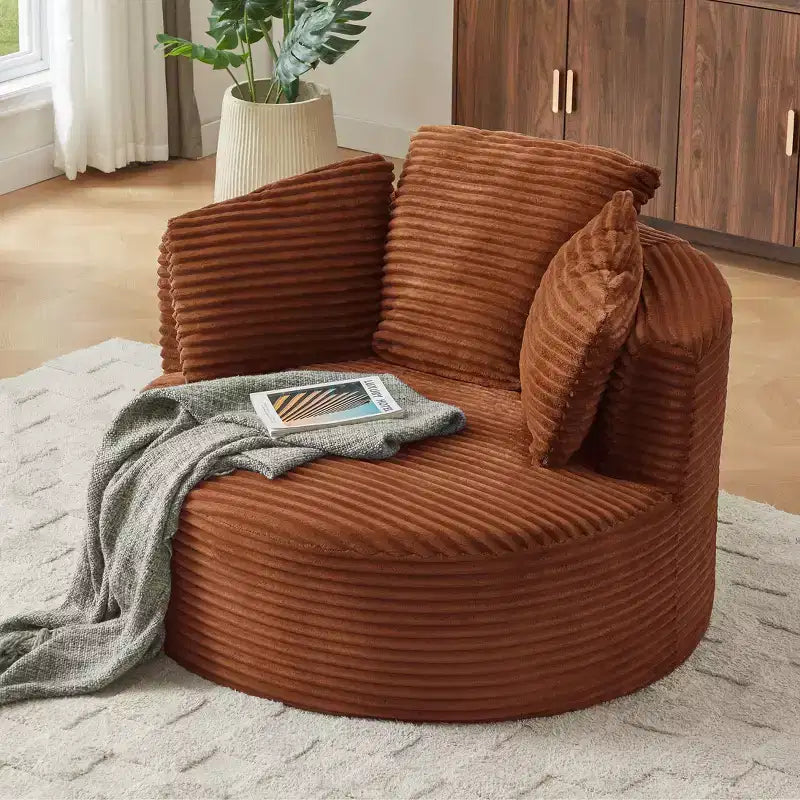 Fauteuil d'appoint rond moderne en velours côtelé avec dossier rembourré, petit fauteuil de loisirs, canapé simple pour salon, bureau, appartement