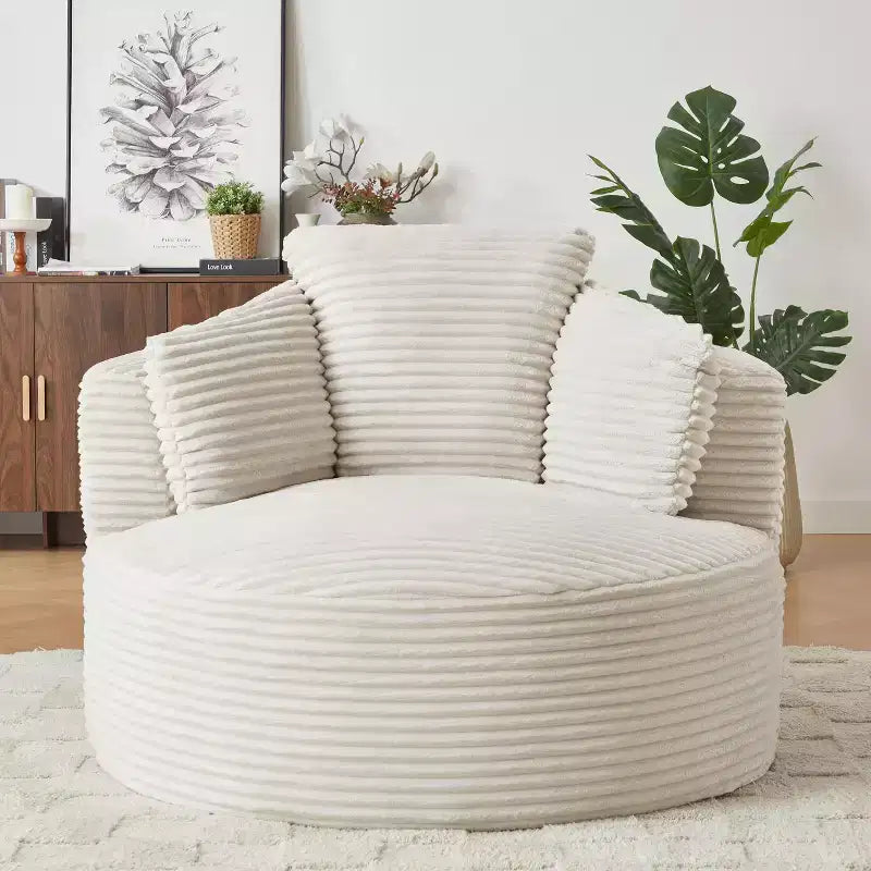 Fauteuil d'appoint rond moderne en velours côtelé avec dossier rembourré, petit fauteuil de loisirs, canapé simple pour salon, bureau, appartement