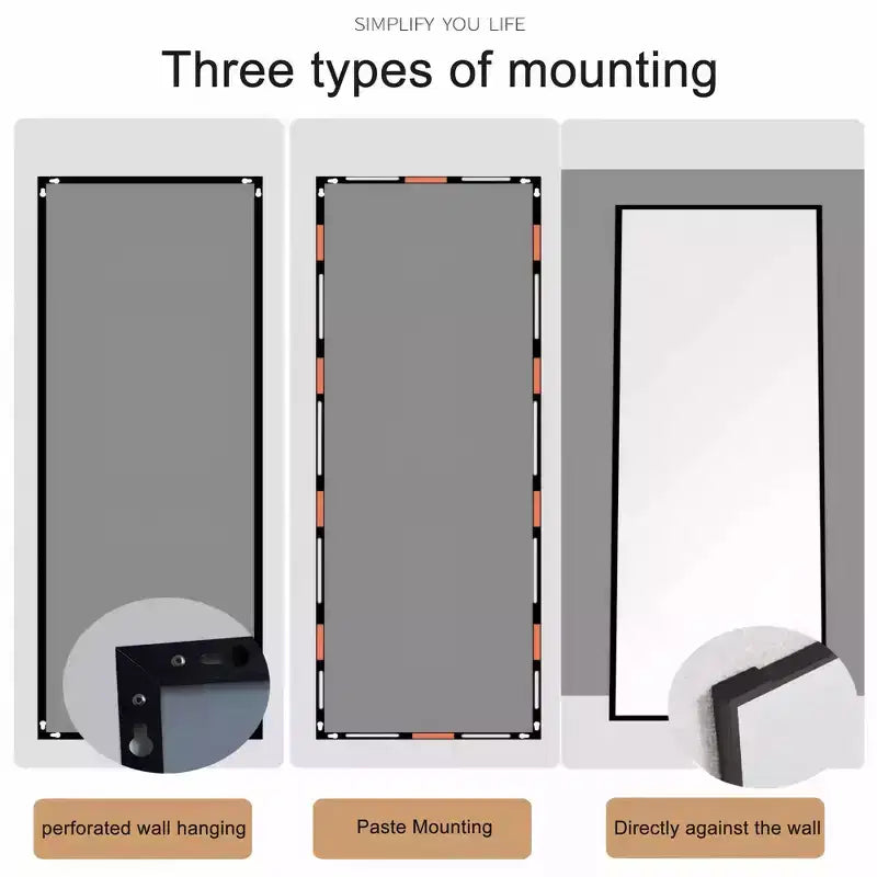 Miroir sur pied incassable 70*31in avec cadre en alliage d'aluminium, miroir mural haute définition, miroir pour chambre, salon
