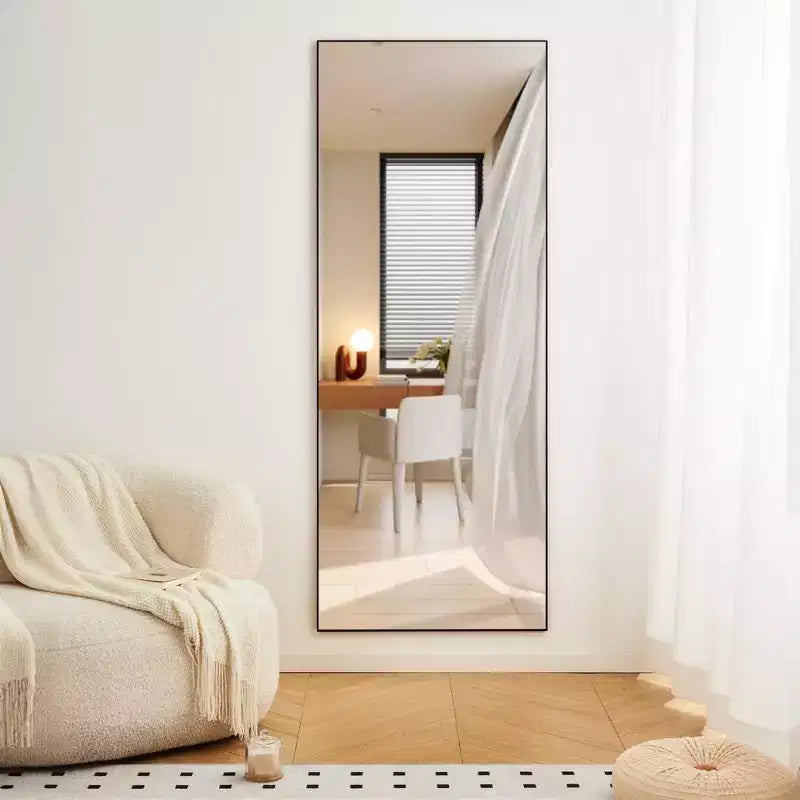 Miroir sur pied incassable 70*31in avec cadre en alliage d'aluminium, miroir mural haute définition, miroir pour chambre, salon