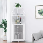 29 White Corner Wine Cabinet for Small Spaces, Holds 50+ Bottles & Glassware, MDF Storage Cabinet with Bar Top for Liquor, Cocktail Accessories