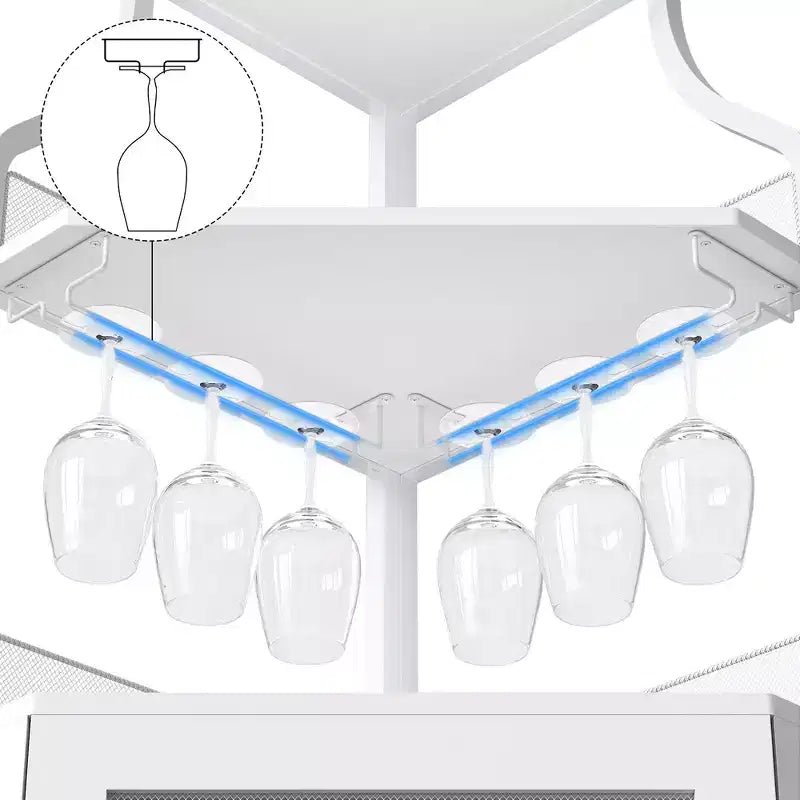Meuble de rangement pour vin d'angle blanc 29 pour petits espaces, peut contenir plus de 50 bouteilles et de la verrerie, meuble de rangement en MDF avec dessus de bar pour liqueurs et accessoires de cocktails