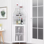 Meuble de rangement pour vin d'angle blanc 29 pour petits espaces, peut contenir plus de 50 bouteilles et de la verrerie, meuble de rangement en MDF avec dessus de bar pour liqueurs et accessoires de cocktails