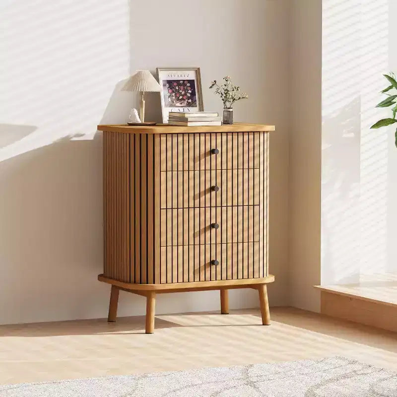 Commodes à 4 tiroirs, Commode de rangement moderne avec pieds en bois, Organisateur de rangement en bois pour chambre d'enfant, chambre à coucher, salon