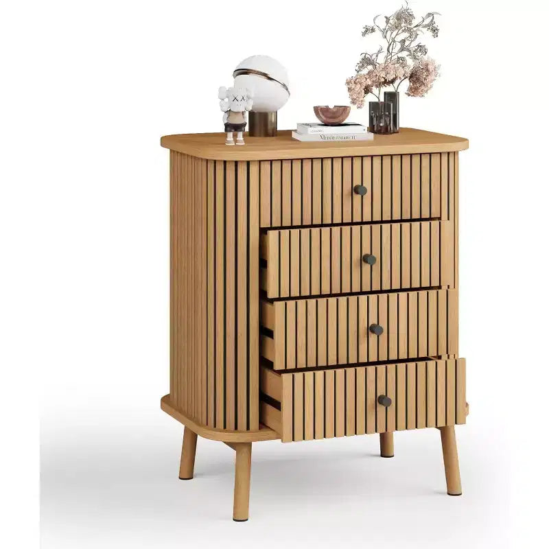 Commodes à 4 tiroirs, Commode de rangement moderne avec pieds en bois, Organisateur de rangement en bois pour chambre d'enfant, chambre à coucher, salon