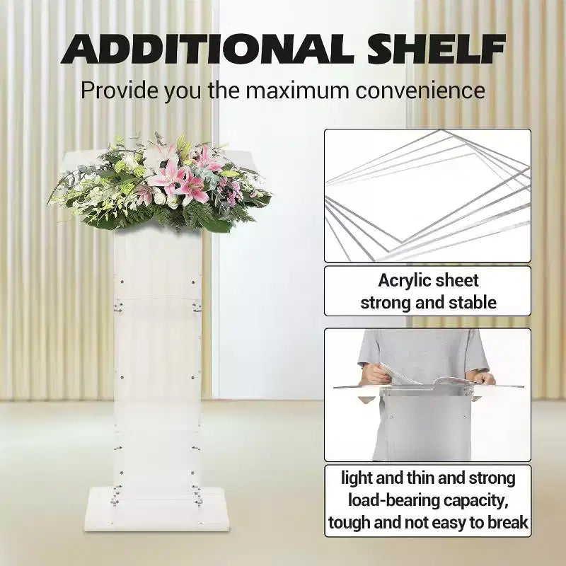 47 pupitres en acrylique transparent, support de présentation transparent avec étagère de rangement, pour cérémonies de mariage, églises, écoles et événements commerciaux