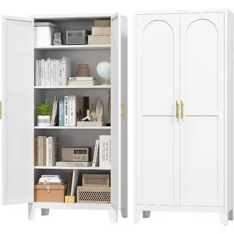 Zevemomo 70.87'' Tall Metal Pantry Cabinet with 2 Doors, with 4 Adjustable Shelves, Steel Cupboard for Kitchen, Pantry,Dining Room, Living Room,White