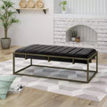 EHMKNP Upholstered Velvet Ottoman Bench with Brass Finish, Black