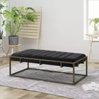 Banc Ottoman Rembourré en Velours avec Finition Laiton, Noir