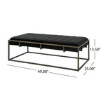 Banc Ottoman Rembourré en Velours avec Finition Laiton, Noir