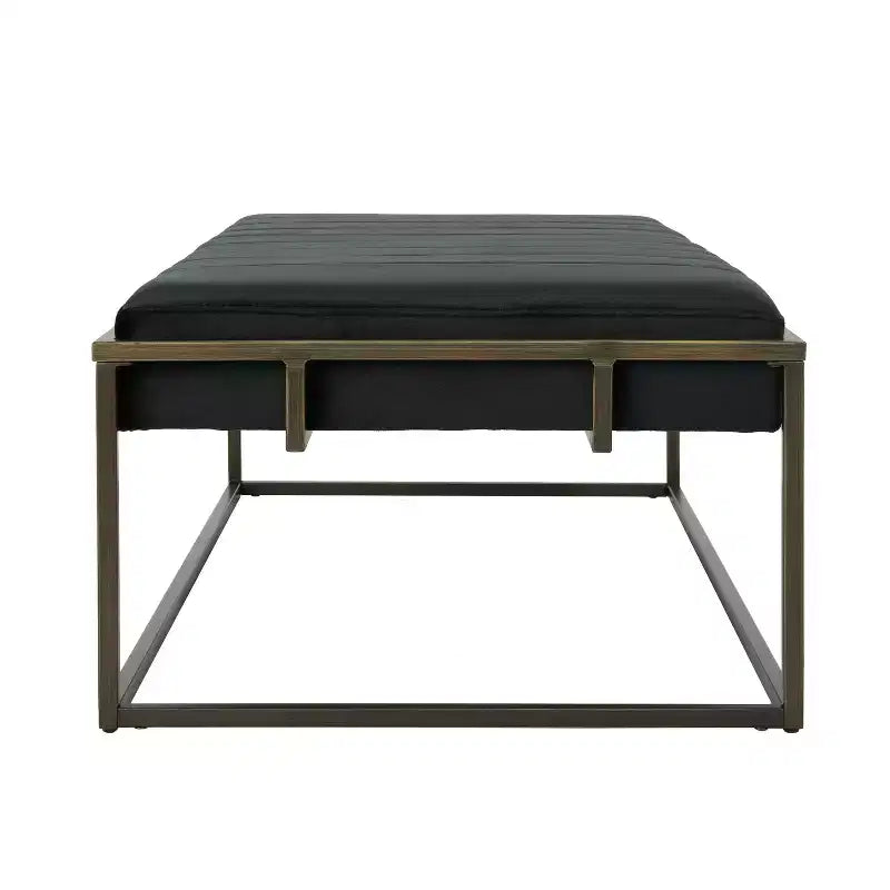 Banc Ottoman Rembourré en Velours avec Finition Laiton, Noir
