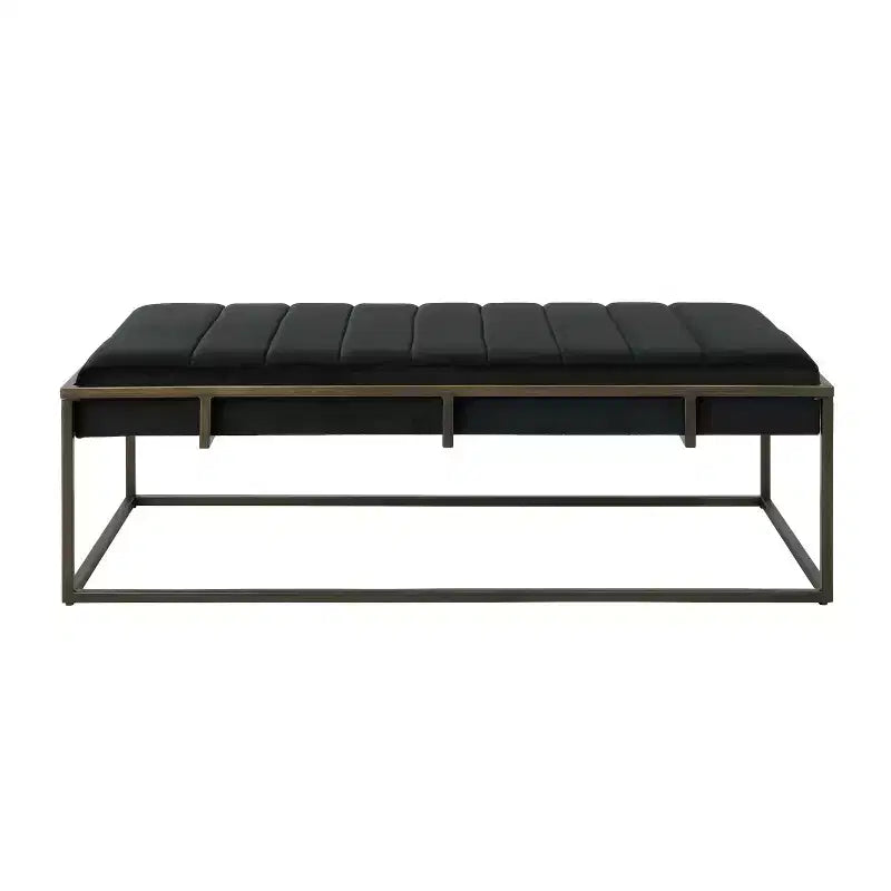 Banc Ottoman Rembourré en Velours avec Finition Laiton, Noir