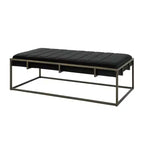 Banc Ottoman Rembourré en Velours avec Finition Laiton, Noir