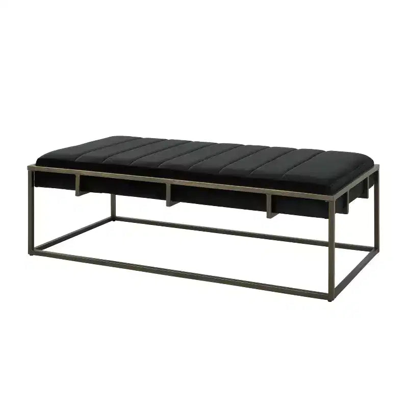 Banc Ottoman Rembourré en Velours avec Finition Laiton, Noir