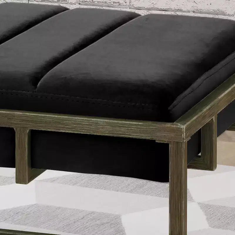 Banc Ottoman Rembourré en Velours avec Finition Laiton, Noir