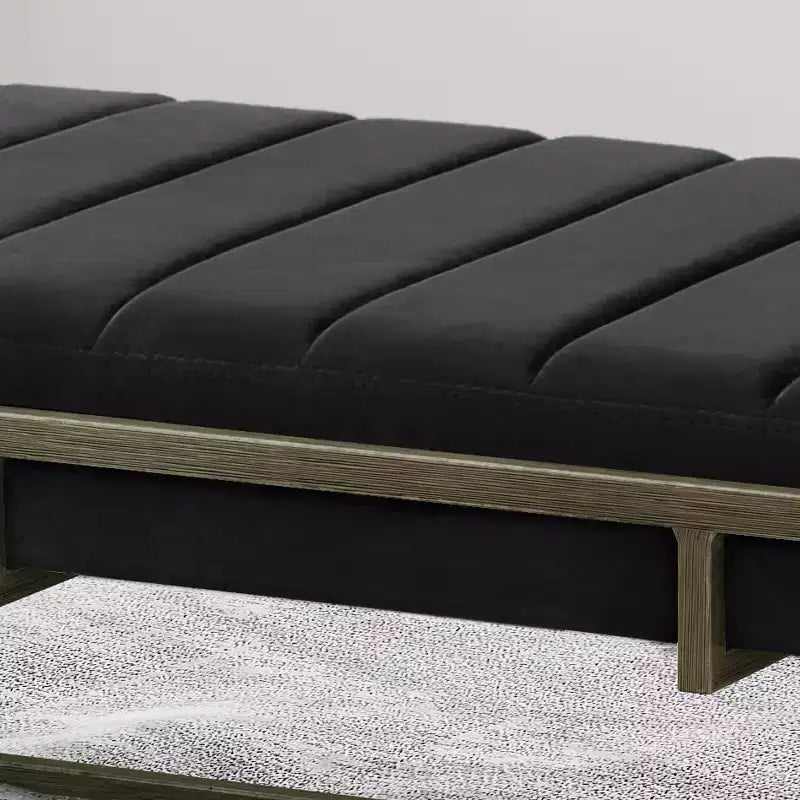 Banc Ottoman Rembourré en Velours avec Finition Laiton, Noir