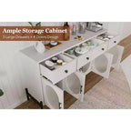 Grand buffet de 62 pouces avec rangement et 3 tiroirs, meuble de rangement pour bar à café en libre-service avec 4 portes vitrées pour salle à manger, salon, cuisine