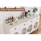 Grand buffet de 62 pouces avec rangement et 3 tiroirs, meuble de rangement pour bar à café en libre-service avec 4 portes vitrées pour salle à manger, salon, cuisine