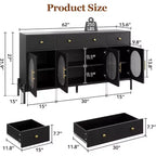Grand buffet de 62 pouces avec rangement et 3 tiroirs, meuble de rangement pour bar à café en libre-service avec 4 portes vitrées pour salle à manger, salon, cuisine