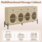 Grand buffet de 62 pouces avec rangement et 3 tiroirs, meuble de rangement pour bar à café en libre-service avec 4 portes vitrées pour salle à manger, salon, cuisine