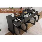 Grand buffet de 62 pouces avec rangement et 3 tiroirs, meuble de rangement pour bar à café en libre-service avec 4 portes vitrées pour salle à manger, salon, cuisine