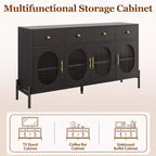 Grand buffet de 62 pouces avec rangement et 3 tiroirs, meuble de rangement pour bar à café en libre-service avec 4 portes vitrées pour salle à manger, salon, cuisine