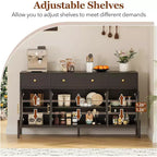 Grand buffet de 62 pouces avec rangement et 3 tiroirs, meuble de rangement pour bar à café en libre-service avec 4 portes vitrées pour salle à manger, salon, cuisine