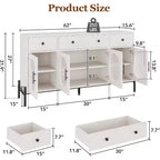 Grand buffet de 62 pouces avec rangement et 3 tiroirs, meuble de rangement pour bar à café en libre-service avec 4 portes vitrées pour salle à manger, salon, cuisine