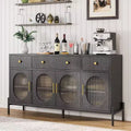 62 Large Sideboard with Storage and 3 Drawers, Self-Service Coffee Bar Storage Cabinet with 4 Glass Doors for Dining Room, Living Room, Kitchen