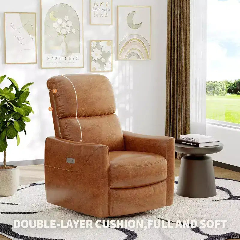 Fauteuil inclinable pivotant et coulissant électrique avec port USB et soutien lombaire, fauteuil à bascule électrique en cuir PU pour chambre de bébé, salon et chambre à coucher