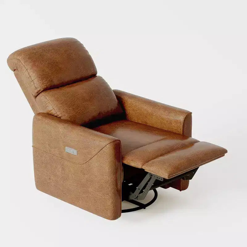 Fauteuil inclinable pivotant et coulissant électrique avec port USB et soutien lombaire, fauteuil à bascule électrique en cuir PU pour chambre de bébé, salon et chambre à coucher
