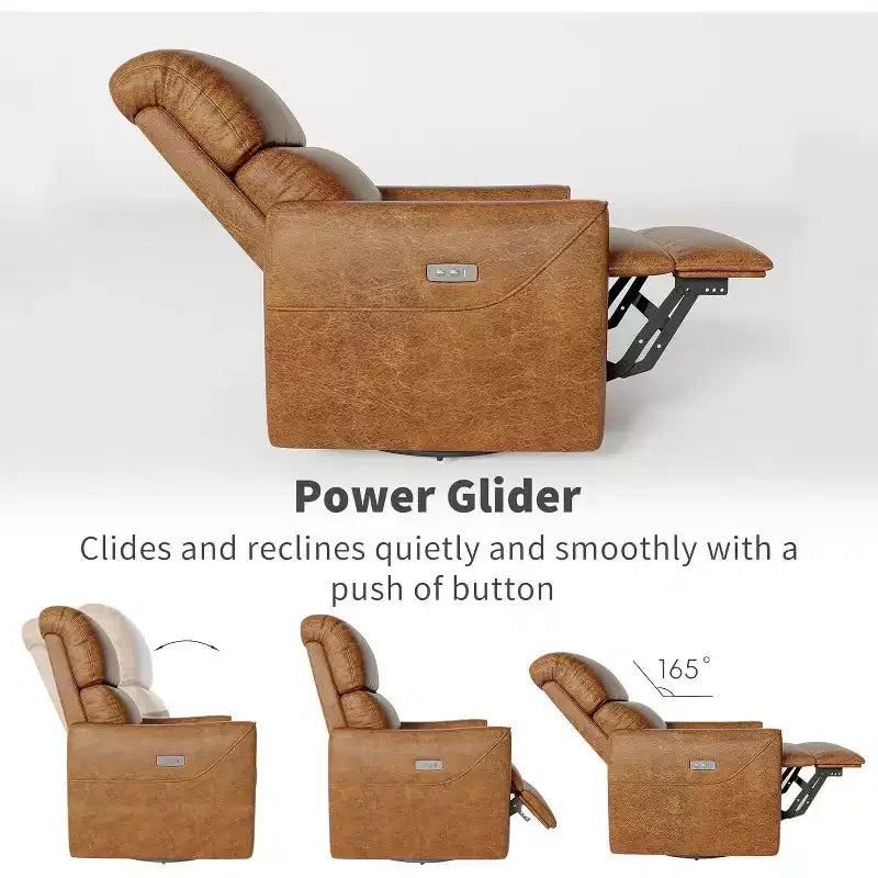 Fauteuil inclinable pivotant et coulissant électrique avec port USB et soutien lombaire, fauteuil à bascule électrique en cuir PU pour chambre de bébé, salon et chambre à coucher