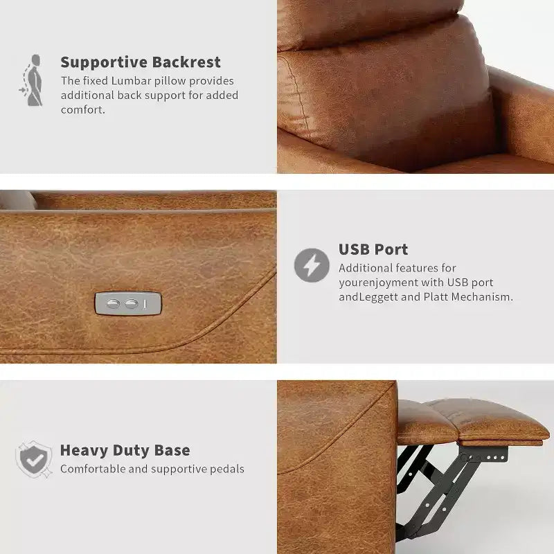 Fauteuil inclinable pivotant et coulissant électrique avec port USB et soutien lombaire, fauteuil à bascule électrique en cuir PU pour chambre de bébé, salon et chambre à coucher