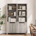 Bibliothèque de ferme gris/blanc de 179,5 cm avec portes, étagère double de 5 niveaux avec armoire et étagère réglable