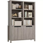 Bibliothèque de ferme gris/blanc de 179,5 cm avec portes, étagère double de 5 niveaux avec armoire et étagère réglable