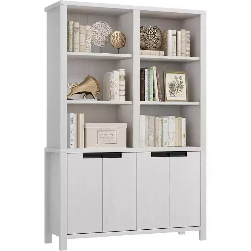 Bibliothèque de ferme gris/blanc de 179,5 cm avec portes, étagère double de 5 niveaux avec armoire et étagère réglable