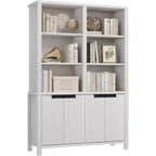 Bibliothèque de ferme gris/blanc de 179,5 cm avec portes, étagère double de 5 niveaux avec armoire et étagère réglable