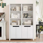 COZONY 70.7 Gray/White Farmhouse Bookcase with Doors, 5-Tier Double Wide Bookshelf with Cabinet and Adjustable Shelf