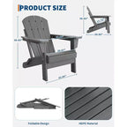 Chaise Adirondack pliable, chaise pliante toutes saisons en PEHD, chaises Adirondack résistantes aux intempéries pour patio, jardin, pelouse, arrière-cour, piscine