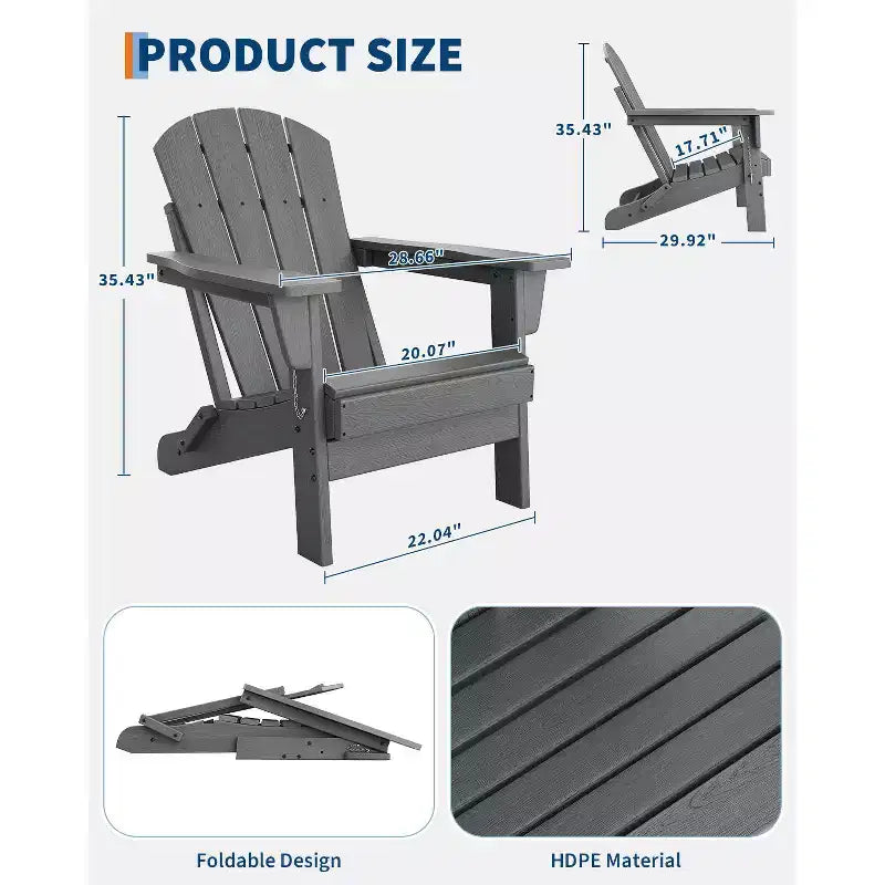 Chaise Adirondack pliable, chaise pliante toutes saisons en PEHD, chaises Adirondack résistantes aux intempéries pour patio, jardin, pelouse, arrière-cour, piscine
