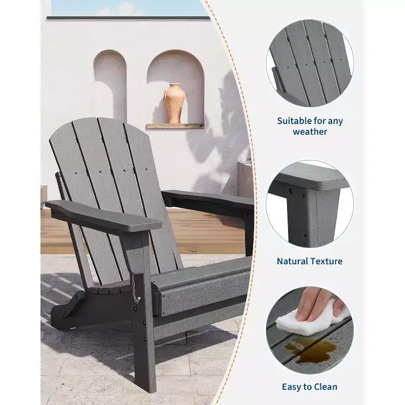 Chaise Adirondack pliable, chaise pliante toutes saisons en PEHD, chaises Adirondack résistantes aux intempéries pour patio, jardin, pelouse, arrière-cour, piscine