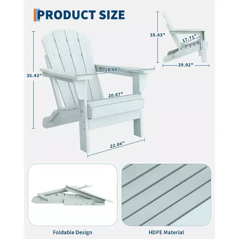 Chaise Adirondack pliable, chaise pliante toutes saisons en PEHD, chaises Adirondack résistantes aux intempéries pour patio, jardin, pelouse, arrière-cour, piscine