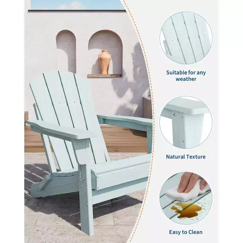Chaise Adirondack pliable, chaise pliante toutes saisons en PEHD, chaises Adirondack résistantes aux intempéries pour patio, jardin, pelouse, arrière-cour, piscine