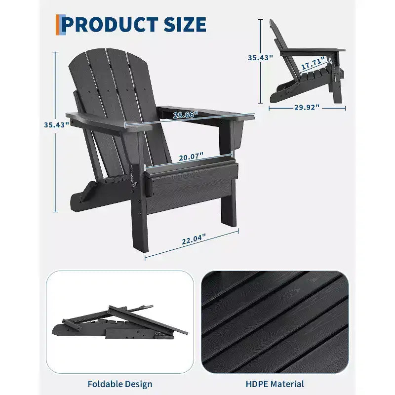 Chaise Adirondack pliable, chaise pliante toutes saisons en PEHD, chaises Adirondack résistantes aux intempéries pour patio, jardin, pelouse, arrière-cour, piscine