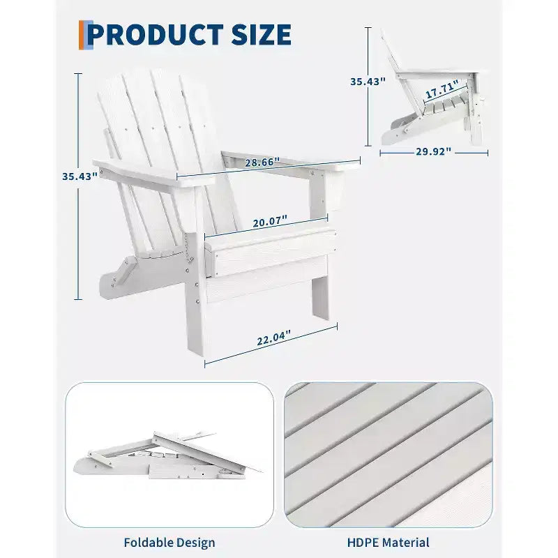 Chaise Adirondack pliable, chaise pliante toutes saisons en PEHD, chaises Adirondack résistantes aux intempéries pour patio, jardin, pelouse, arrière-cour, piscine