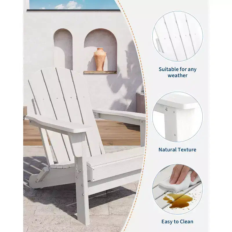 Chaise Adirondack pliable, chaise pliante toutes saisons en PEHD, chaises Adirondack résistantes aux intempéries pour patio, jardin, pelouse, arrière-cour, piscine