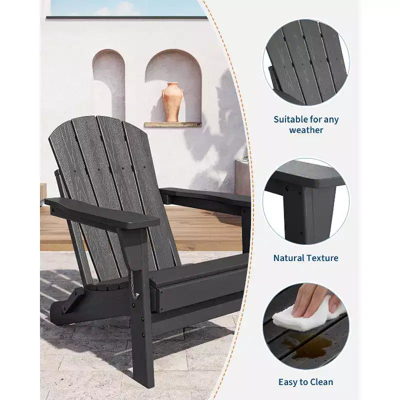 Chaise Adirondack pliable, chaise pliante toutes saisons en PEHD, chaises Adirondack résistantes aux intempéries pour patio, jardin, pelouse, arrière-cour, piscine