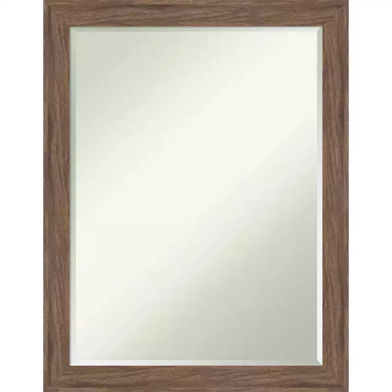 Amanti Art Pia Medium Brown Narrow Petite Bevel Bathroom Wall Mirror 27.25 x 21.25 in.