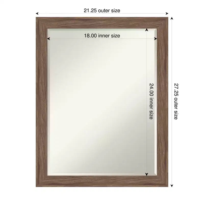 Miroir mural de salle de bain biseauté étroit petite, brun moyen 27,25 x 21,25 po