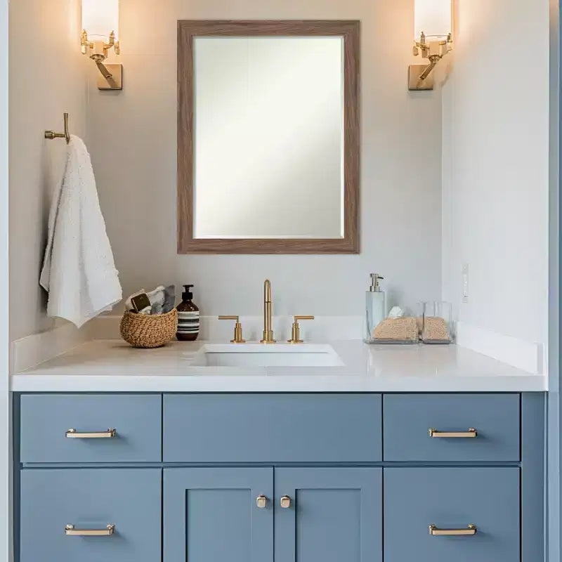 Miroir mural de salle de bain biseauté étroit petite, brun moyen 27,25 x 21,25 po